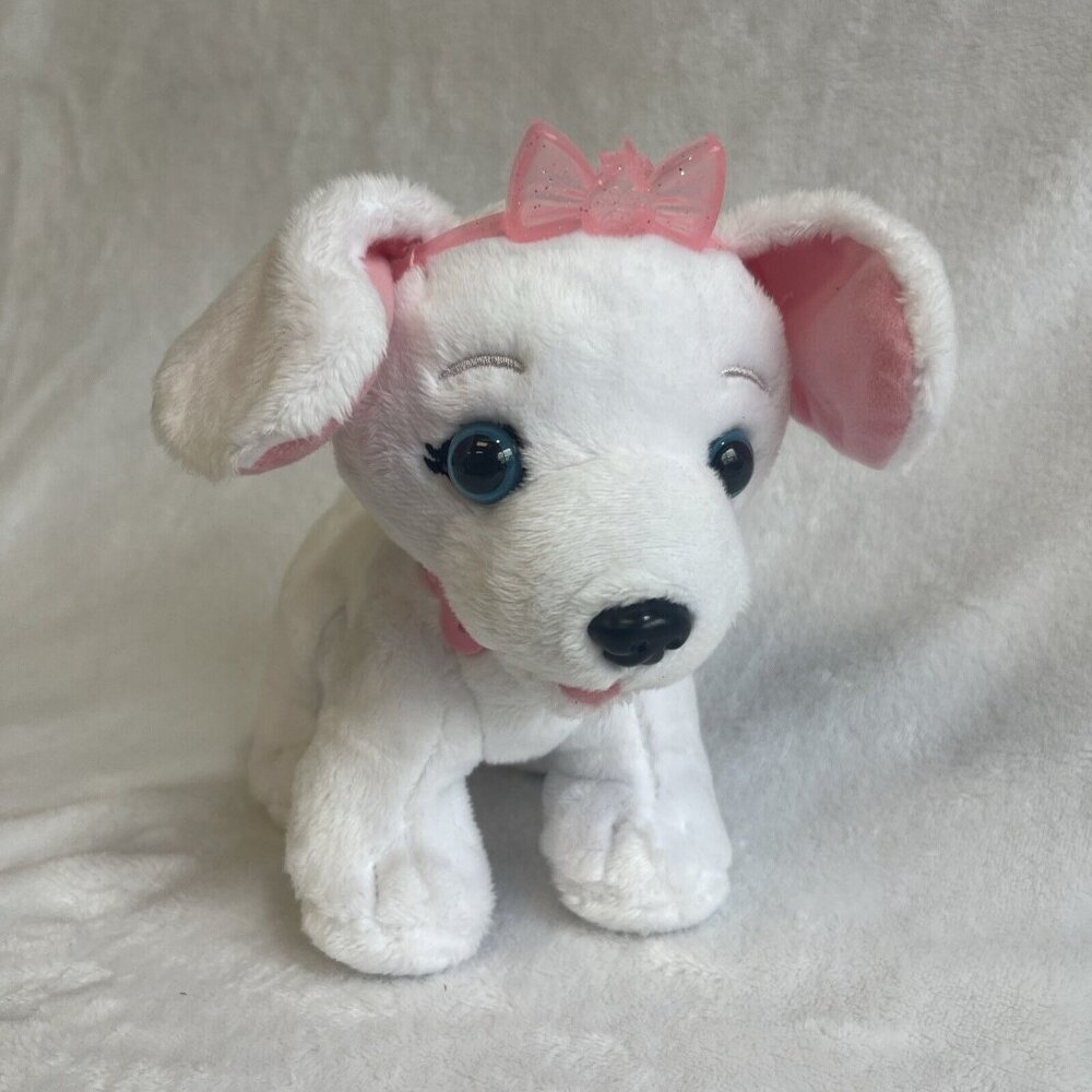 Disney Princess Style White Dog Plush Stuffed Toy 8 Inch Pink Crown Collar